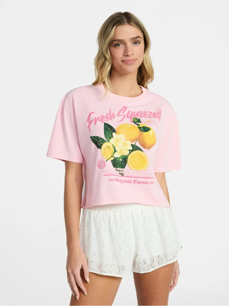 No Boundaries Boxy Cropped Graphic Tee, Women's XXS-XXL | Walmart (US)