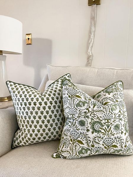The BEST block print pillows! Come in a pack of two. SO soft and double sided with piping 😍 remember to size up in your insert! For the 20x20 covers, I’d order the 22x22 down feather inserts  

#LTKhome