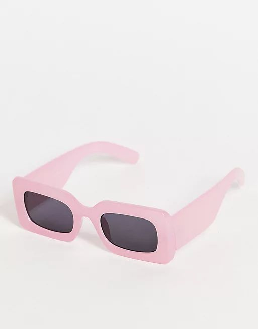 Monki - Aggy - Lunettes de soleil rectangulaires - Rose | ASOS (Global)