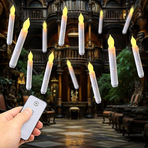 Amagic 12pcs Batteries Operated Taper Candles with Remote, Warm White Flickering Light, Flameless Handheld Candles Floating, Led Hanging Candlesticks for Party Halloween Christmas Church Home | Amazon (US)