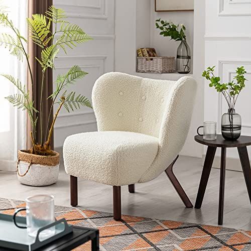 Polibi Modern Accent Chair with Wingback, Lambskin Sherpa Tufted Side Chair with Solid Wood Legs ... | Amazon (US)