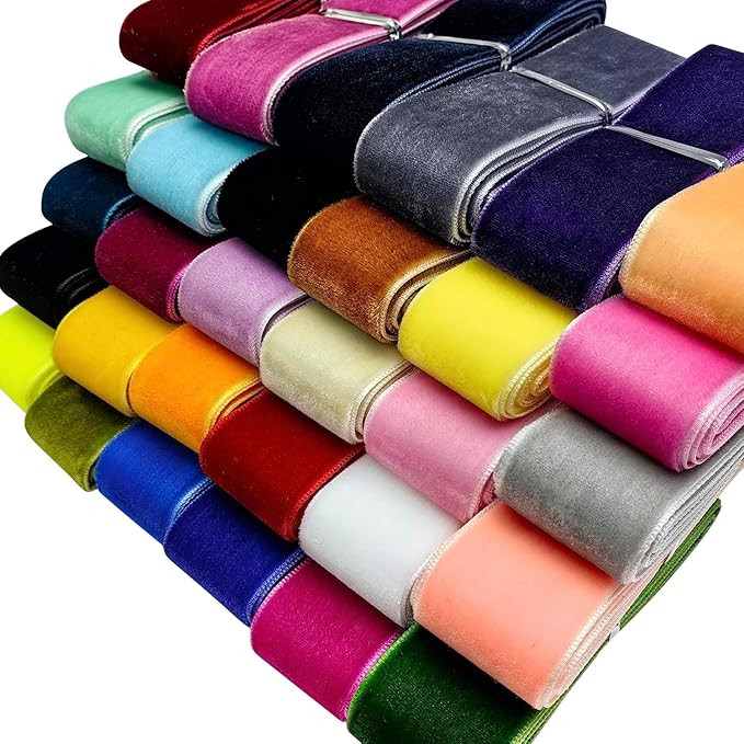 Chenkou Craft 30 Yards 1" (25mm) Velvet Ribbon Total 30 Colors Assorted Lots Bulk (Multicolored, ... | Amazon (US)