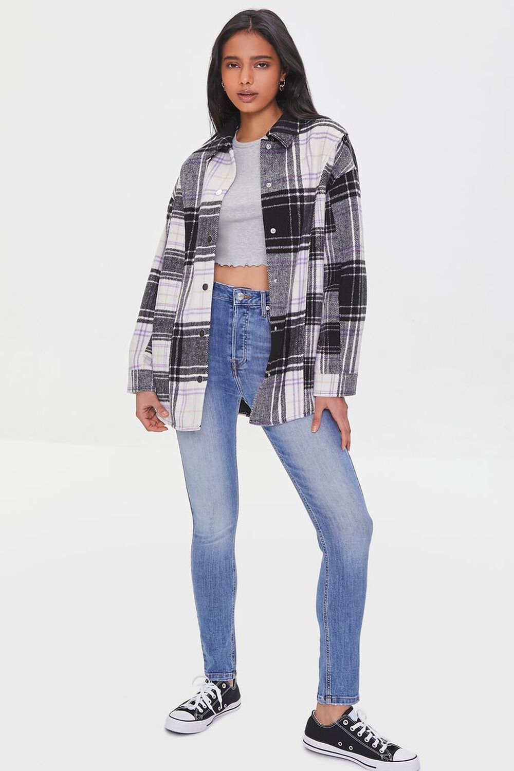 Plaid Snap-Button Front Shacket | Forever 21 | Forever 21 (US)