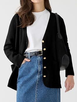 Saodimallsu Womens V Neck Cardigan Button Loose Knit Sweater Blazer Open Front Elegant Cardigans ... | Amazon (US)