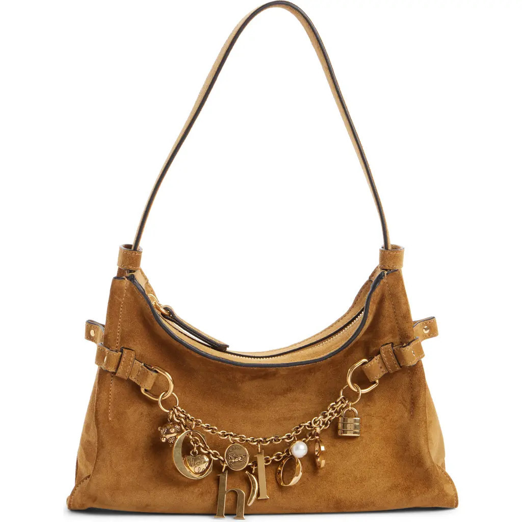 Chloé Charms Suede Hobo Bag in Gold Khaki at Nordstrom | Nordstrom