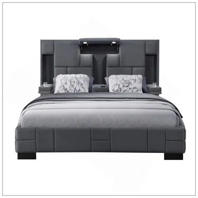 DARK GREY QUEEN BED With Sleek Design, Built-In Wireless Charging, And LED Reading Lights For Modern Comfort | Wayfair North America