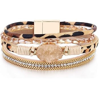 FANCY SHINY Boho Leather Wrap Bracelets Bohemian Crystal Bracelets Trendy Layered Bracelet with M... | Amazon (US)