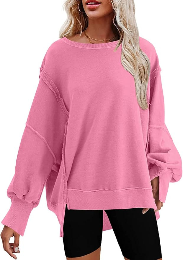 SHEWIN Womens Oversized Reverse Seam Sweatshirt Casual Long Sleeve Crewneck Lightweight Pullover ... | Amazon (US)