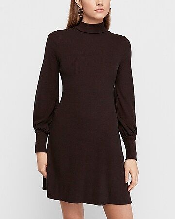 cozy ribbed mock neck trapeze shift dress | Express