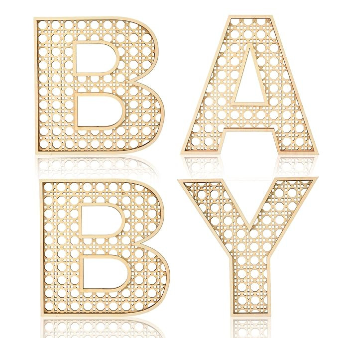 Menkxi 4 Pcs Boho Baby Shower Decor Rattan Wood Baby Letters for 8 Inch Nursery Wall Decor for Ru... | Amazon (US)