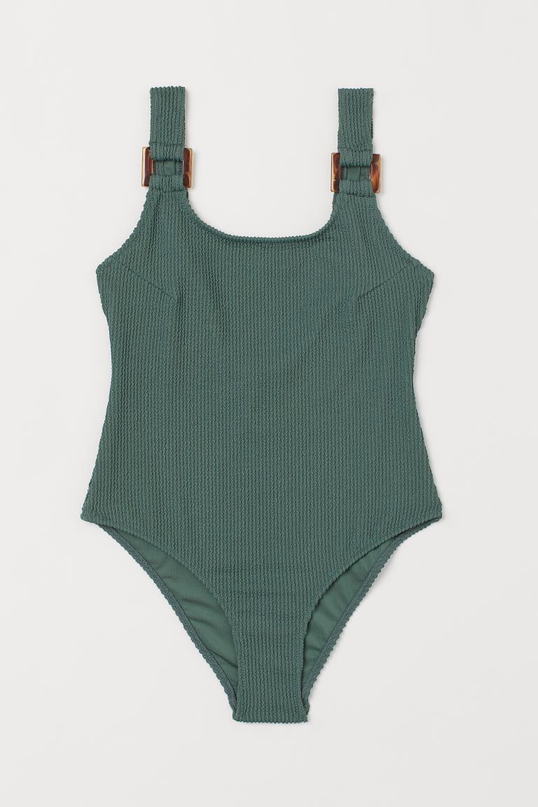 Fully lined swimsuit with a ribbed, textured finish. Low-cut neckline at back. Shoulder straps wi... | H&M (US)