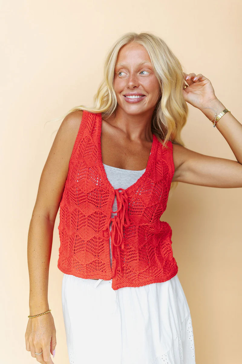 Jessica Crochet Vest in Red | Henly