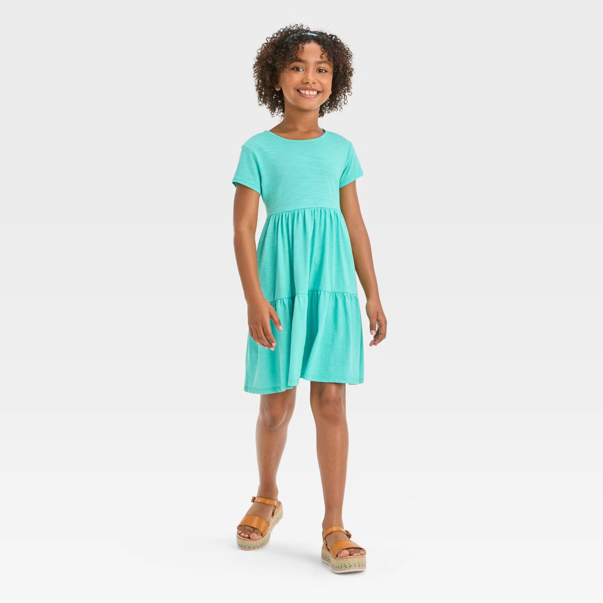 Girls' Short Sleeve Open Back Tiered Knit Dress - Cat & Jack™ | Target