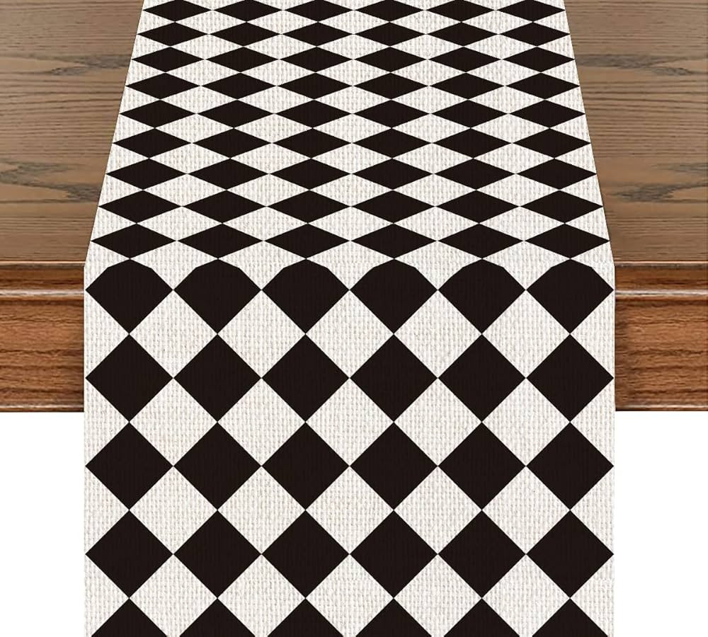 Black and White Diamond Table Runner Cotton Linen Table Runners Farmhouse Home Decor for Kitchen Din | Amazon (US)