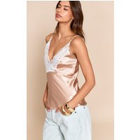 Champagne Satin Lace Detail Cami Top | PrettyLittleThing US
