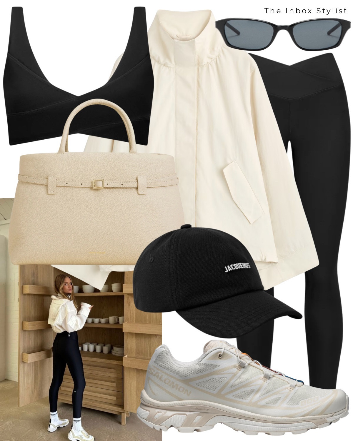 On-the-go monochrome activewear. 

Including nylon jacket, sport bra, sport leggings, running trainers, cream tote handbag, black baseball cap, black sunglasses  

#LTKActive #LTKfitnessgoals #LTKspring
