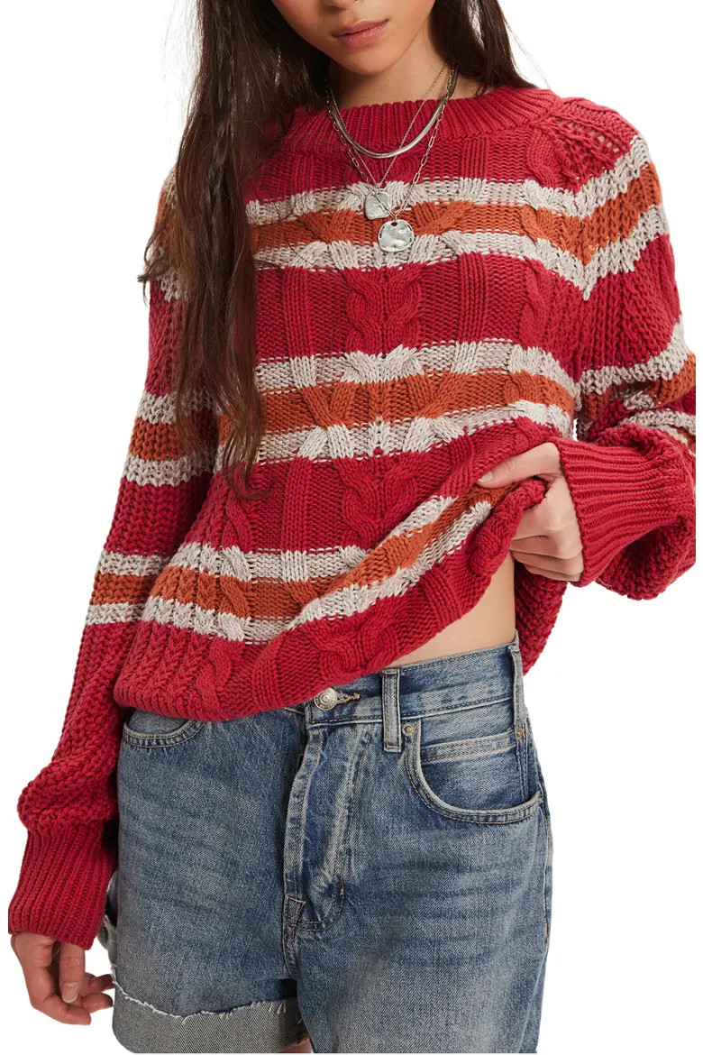 Free People Frankie Cable Striped Sweater (Women) | Nordstrom | Nordstrom