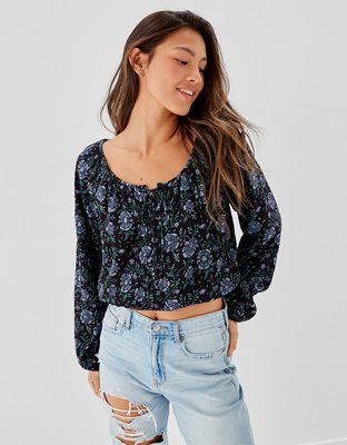 AE Lace-Up Scoop Neck Blouse | American Eagle Outfitters (US & CA)