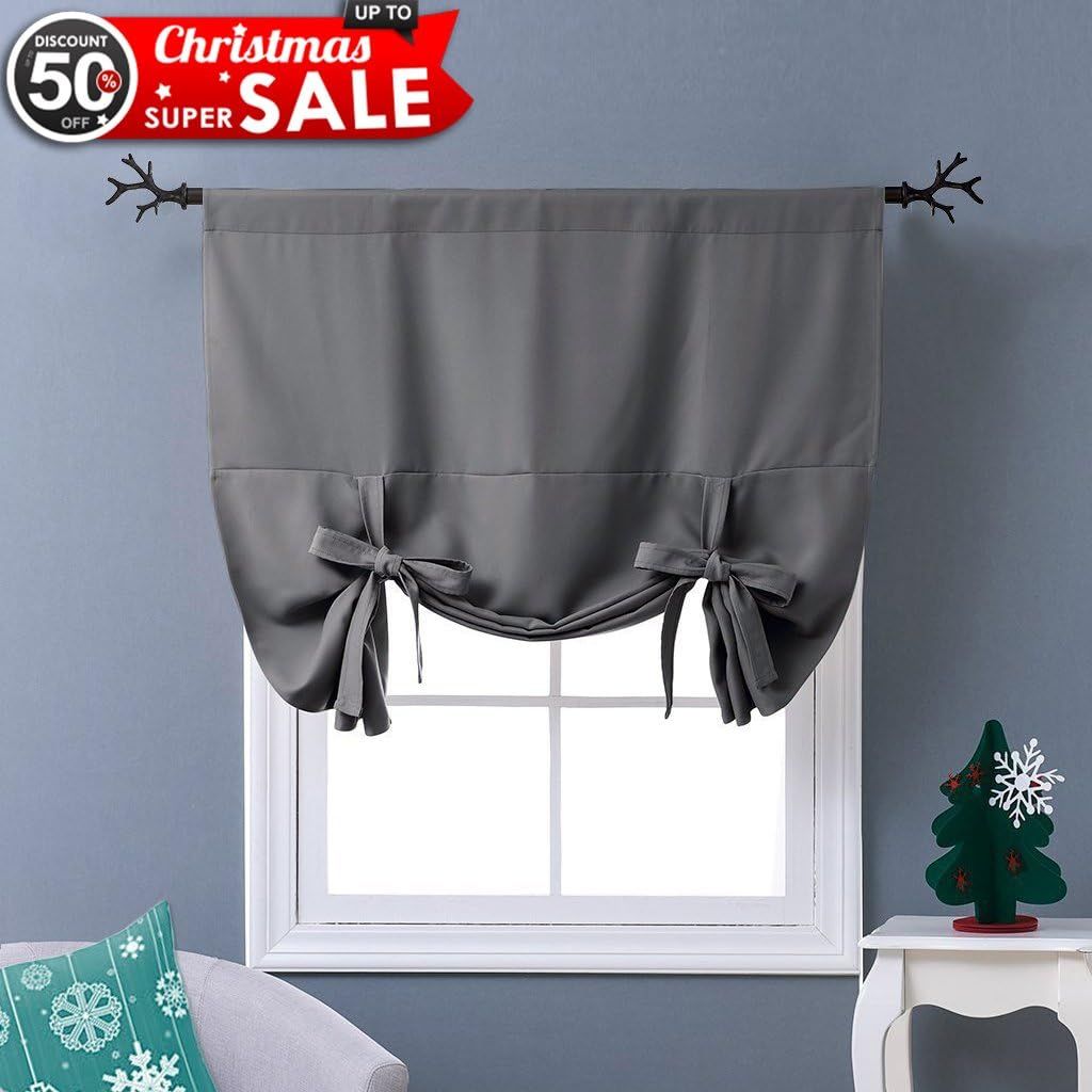 NICETOWN Thermal Insulated Blackout Curtain - Grey Tie Up Shade for Small Window, Window Valance ... | Amazon (US)