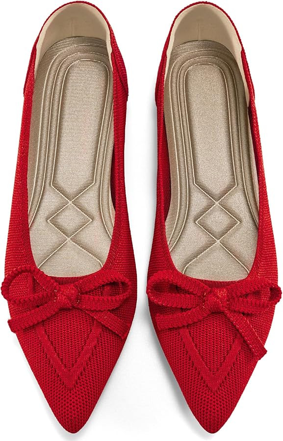 Ablanczoom Ballet Flats Shoes for Women: Dressy Pointed Toe Bow Knit Flats Comfortable Slip On Wo... | Amazon (US)