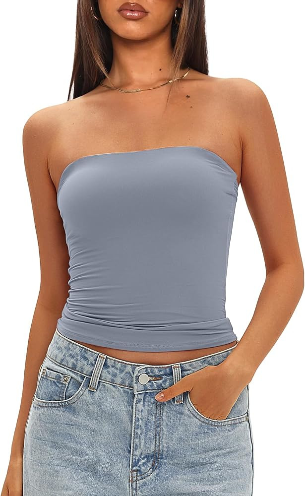 Darong Womens Padded Tube Tops Bulit in Bra Strapless Crop Tops Bandeau Double Lined Basic Going ... | Amazon (US)
