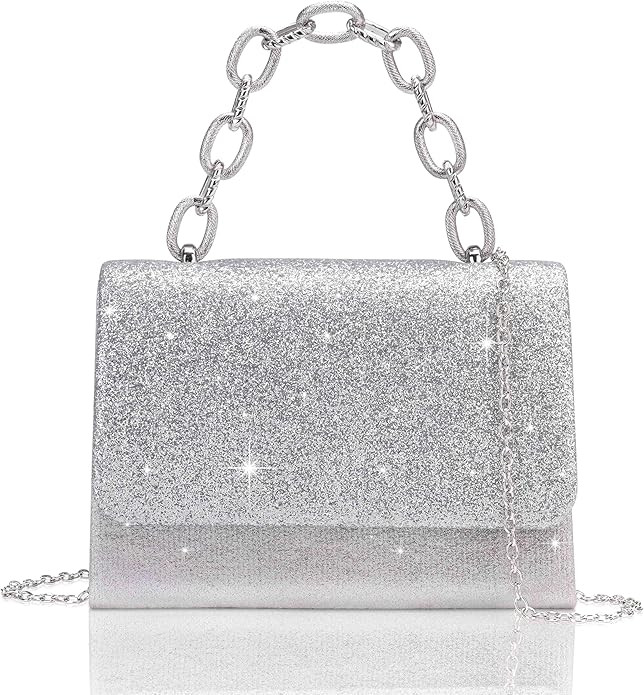 Evening Bag Sparkle Clutch Purse for Women, Silver Purse with Metal Handle, Small Formal Women Ha... | Amazon (US)