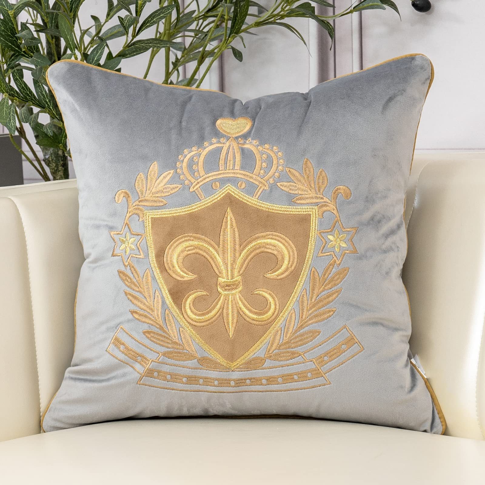 Aeckself Luxury Embroidery Velvet Pillow Cover 20x20 Inch, European Crown Shield Throw Pillow Cov... | Amazon (US)