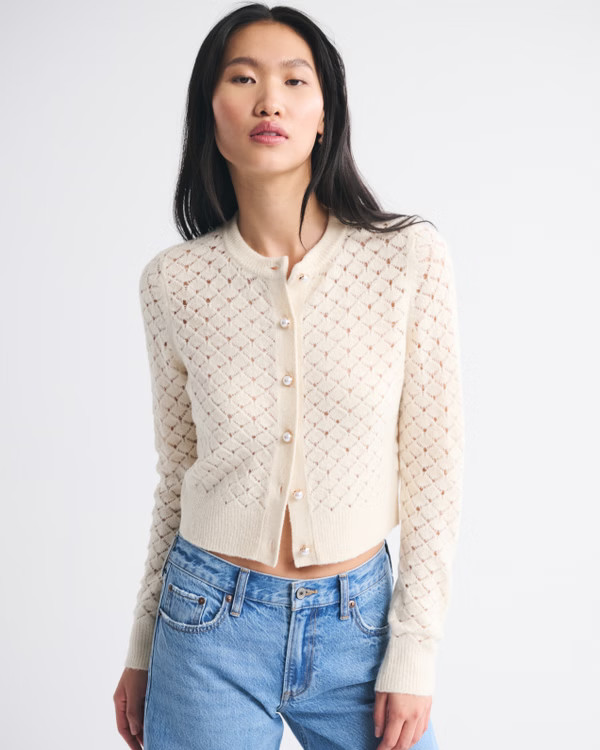 Women's Shrunken Pointelle Crew Cardigan | Women's Tops | Abercrombie.com | Abercrombie & Fitch (US)