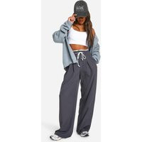 Womens Fray Hem Double Waistband Wide Leg Woven Pants - Grey - 2 | boohoo (US & Canada)