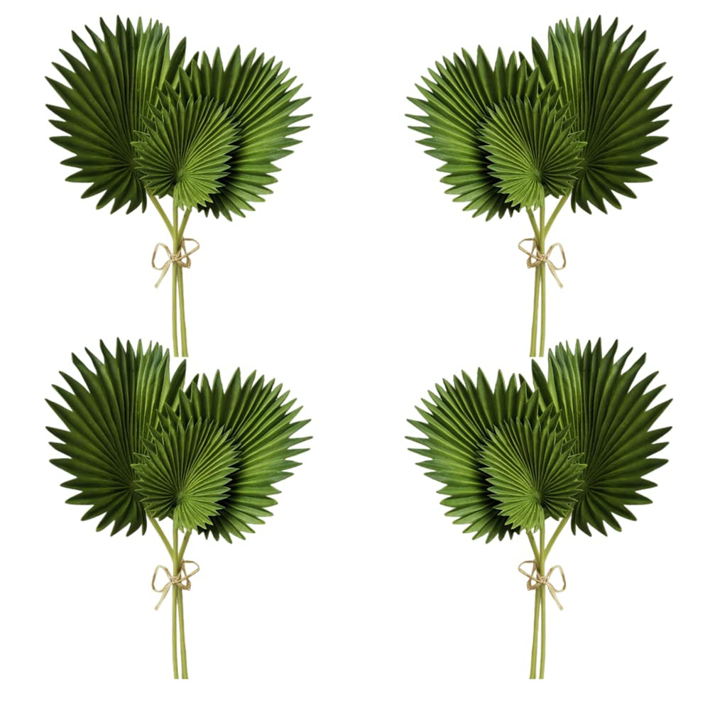 CLoxks 4 Bundles Artificial Palm Leaves Plants Single stem Fan Leaf Plant Fake Palm Stems Leaf Gr... | Amazon (US)