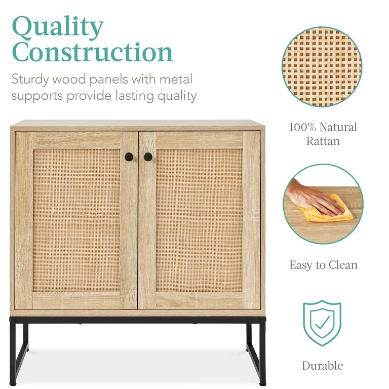 Best Choice Products 2-Door Rattan Storage Cabinet, Accent Furniture, Cupboard w/ Non-Scratch Foo... | Walmart (US)