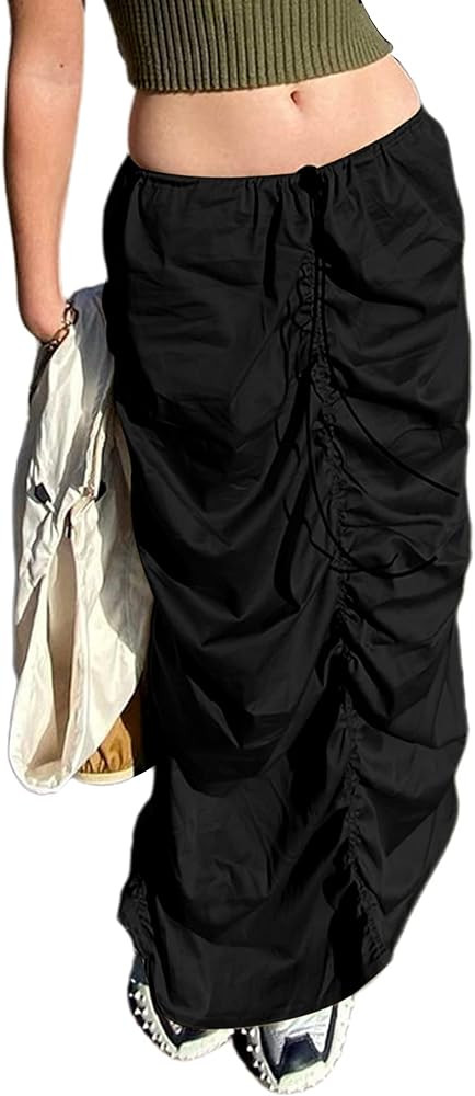 Avanova Women's High Waist Cargo Maxi Skirt Ruched Drawstring Baggy Long Skirts | Amazon (US)