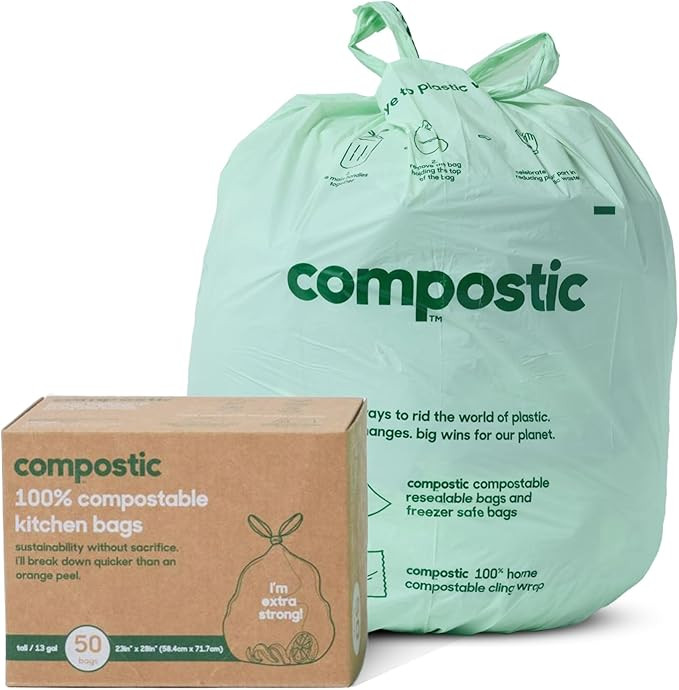 Compostic Home Compostable Trash Bags, 13 Gallon Tall Kitchen Rubbish Bags, Extra Strong & Quickl... | Amazon (US)