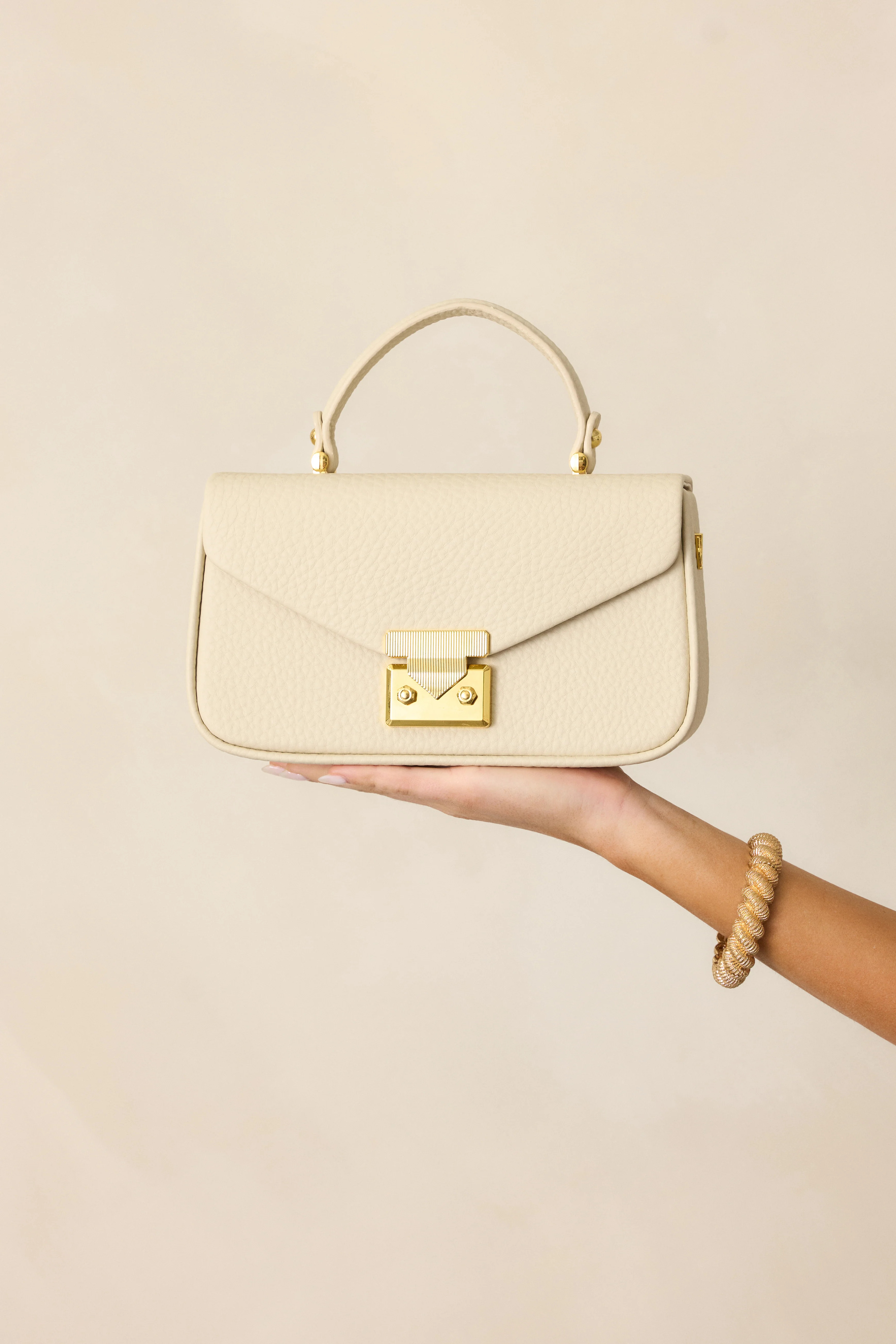 Sable Bloom Ivory Textured Faux Leather Handbag | Red Dress