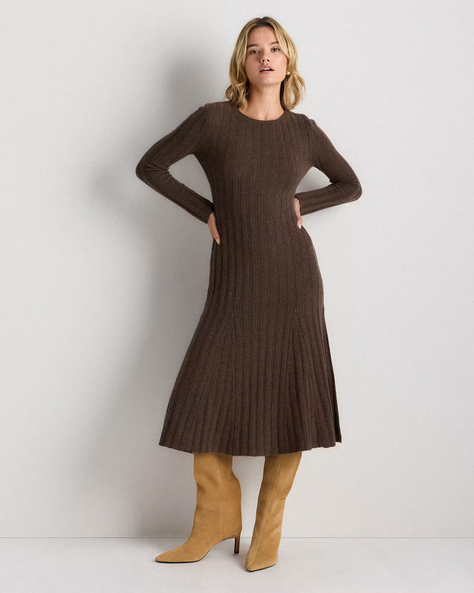 Mongolian Cashmere Wide-Rib Midi Dress | Quince