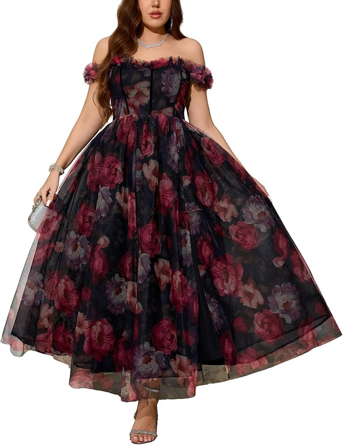 Women's Plus Size Formal Party Cocktail Dress, Wedding Guest Evening Gown with Slit - Off Shoulde... | Amazon (US)