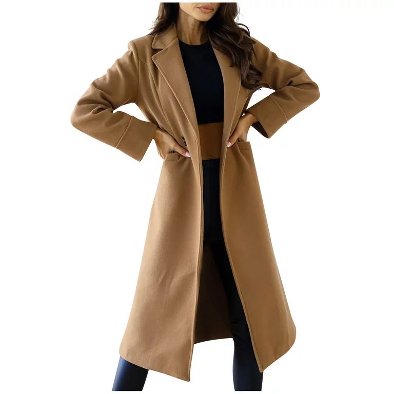Hfyihgf Womens Notched Lapel Collar Double Breasted Pea Coat Winter Wool Blend Overcoats Long Jac... | Walmart (US)