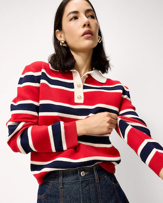 F&F Striped Rugby Knitted Jumper in Multi Red | Tesco F&F