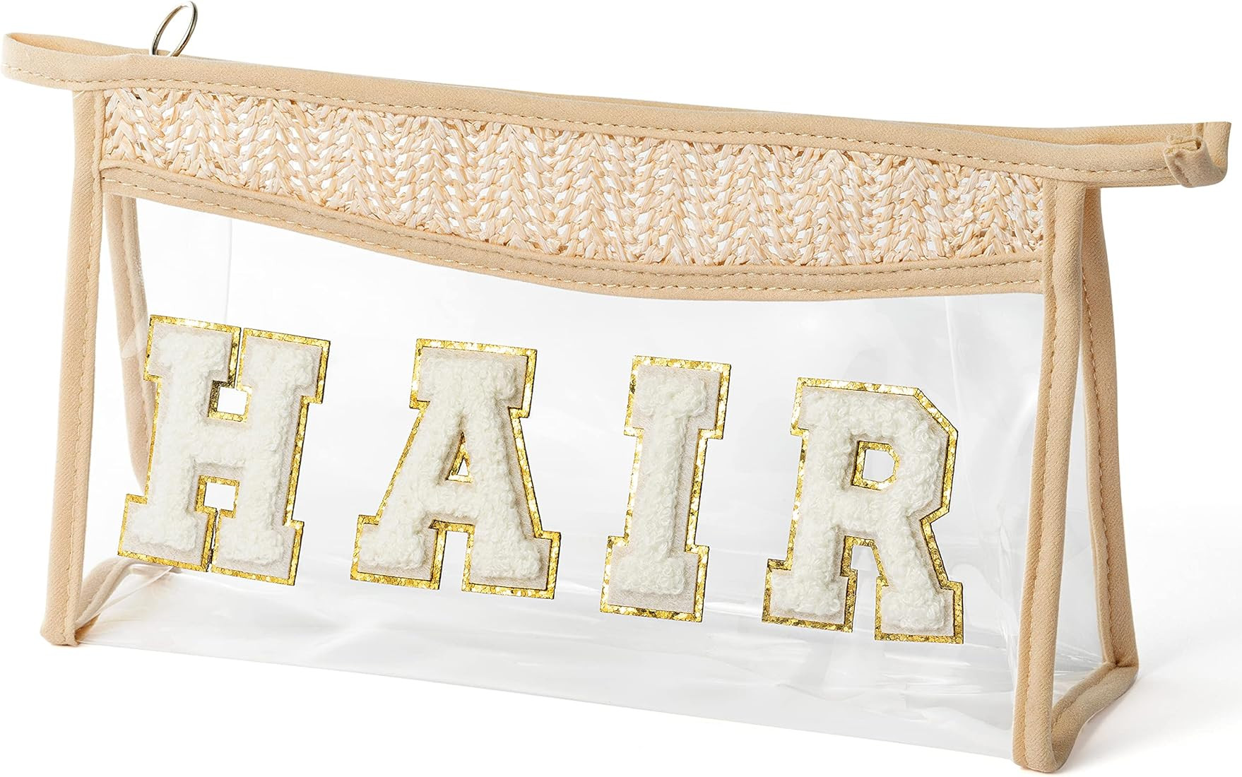 Belanttega Boho Patch HAIR Makeup Bag Clear Toiletry Bag Varsity Letter Travel Cosmetic Bag beige... | Amazon (US)