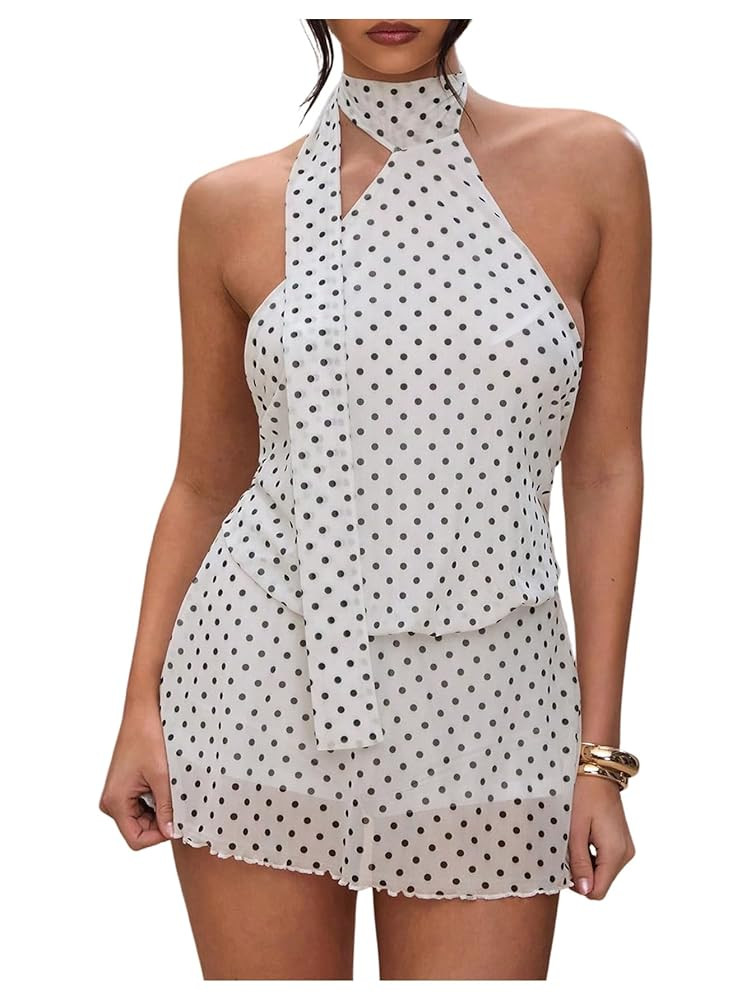SOLY HUX Women's Polka Dots Halter Mini Dress Backless Sleeveless A Line Party Summer Dresses | Amazon (US)