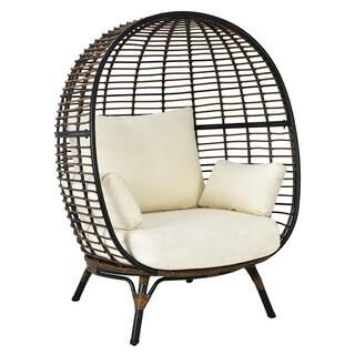 Costway Cushioned Wicker Outdoor Egg Lounge Chair with 4 Beige Cushions Oversized NP10091WL-BE | The Home Depot