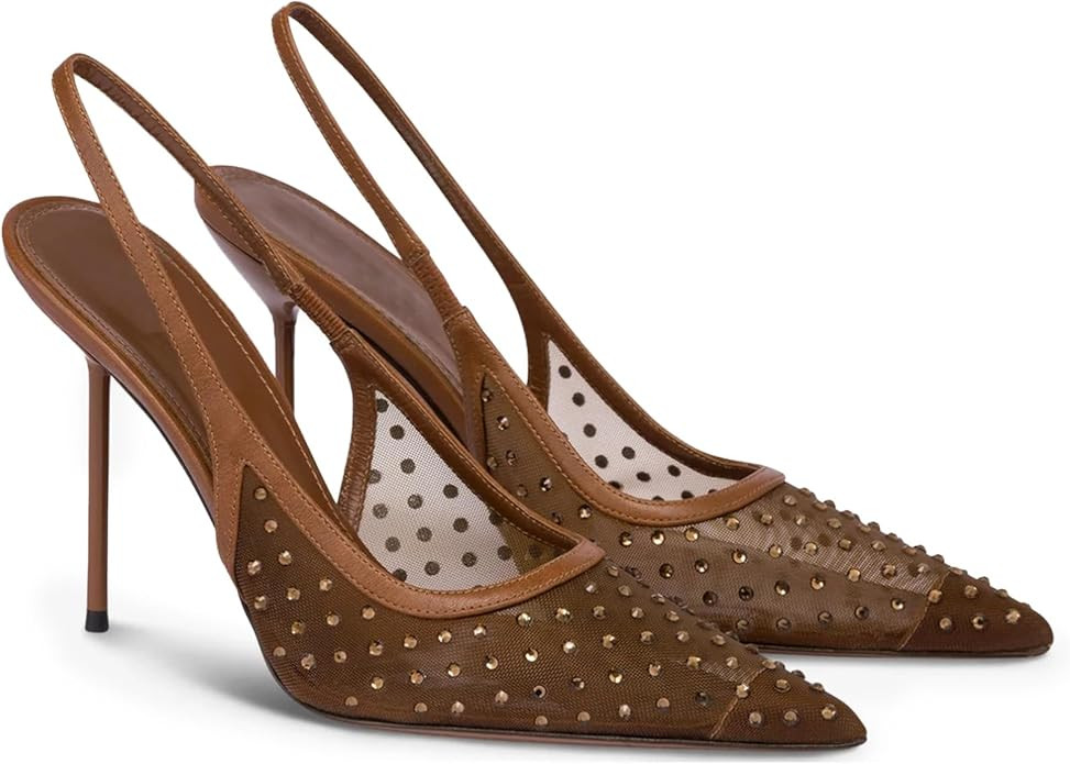 Mesh Slingback Heels for Women Sparkly Rhinestone Stilettos High Heel Pumps Women’s Pointed Toe... | Amazon (US)