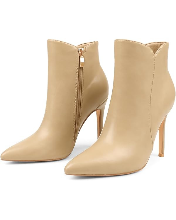 JOY IN LOVE Women's Ankle Boots 4 inch Stiletto High Heels Pointed Toe Zipper Boots | Amazon (US)
