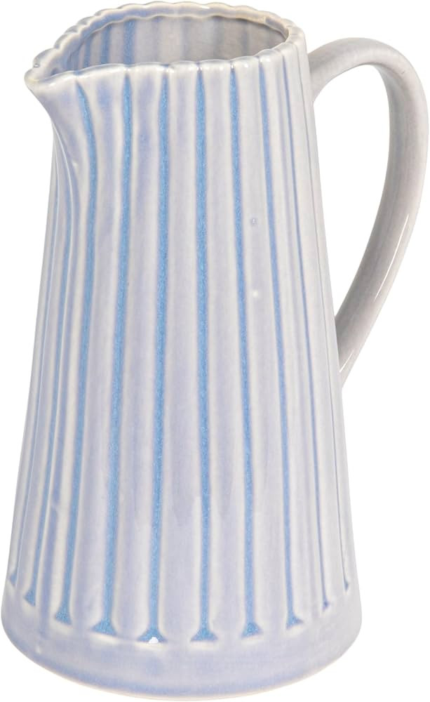 Creative Co-Op 40-Ounce Stoneware Ribbed Pitcher with Reactive Glaze, Light Blue | Amazon (US)
