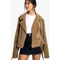 Womens Suede Look Oversized Biker Jacket - Beige - 12 | NastyGal UK