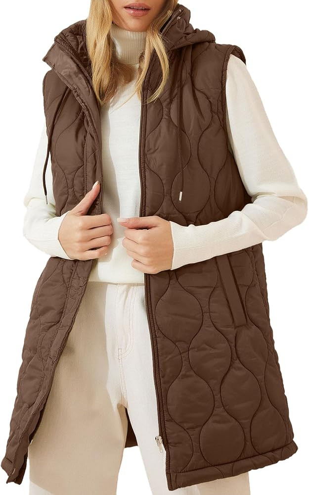 EVALESS Long Puffer Vest Women Sleeveless Hooded Puffer Jacket Lightweight Quilted Jackets Winter... | Amazon (US)