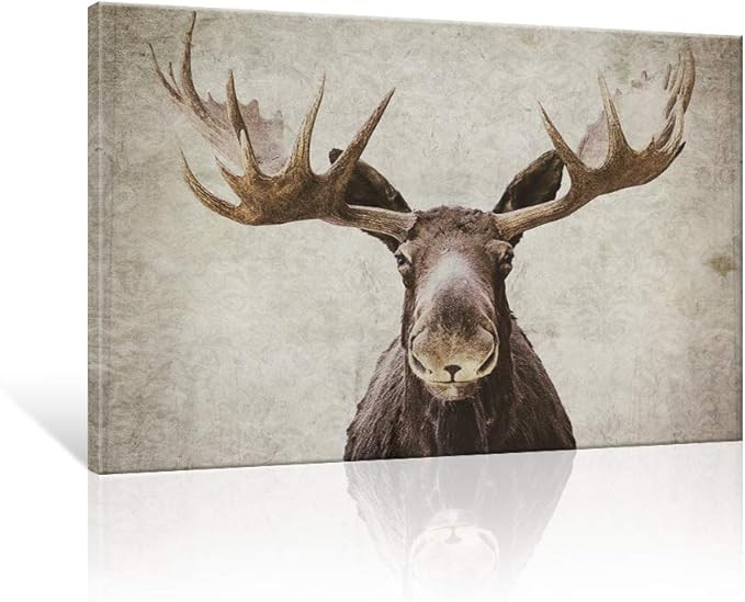 SEVEN WALL ARTS - Moose Pictures Elmer The Moose Modern Rustic Wildlife Elk Deer with Big Horn Wa... | Amazon (US)