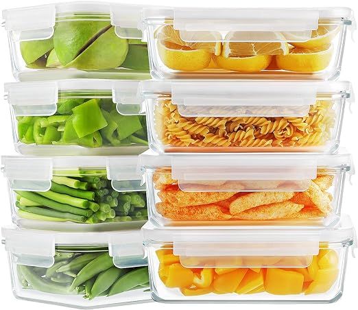 Bayco 8 Pack Glass Food Storage Containers, Glass Meal Prep Containers, Airtight Glass Storage Co... | Amazon (US)