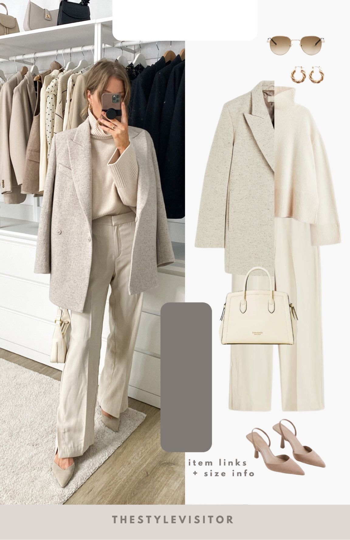 Laid back cream monochrome outfit. I wish the pants were a bit longer as they don’t fall till the ground unless I wear flats (I’m 5’7). Sized up one size to 34. The sweater and wool jacket are a dream. I sized down with both to xs. Read the size guide/size reviews to pick the right size.

Leave a 🖤 to favorite this post and come back later to shop

#beige #monochrome #casual #casual chic 


#LTKSeasonal #LTKeurope #LTKstyletip