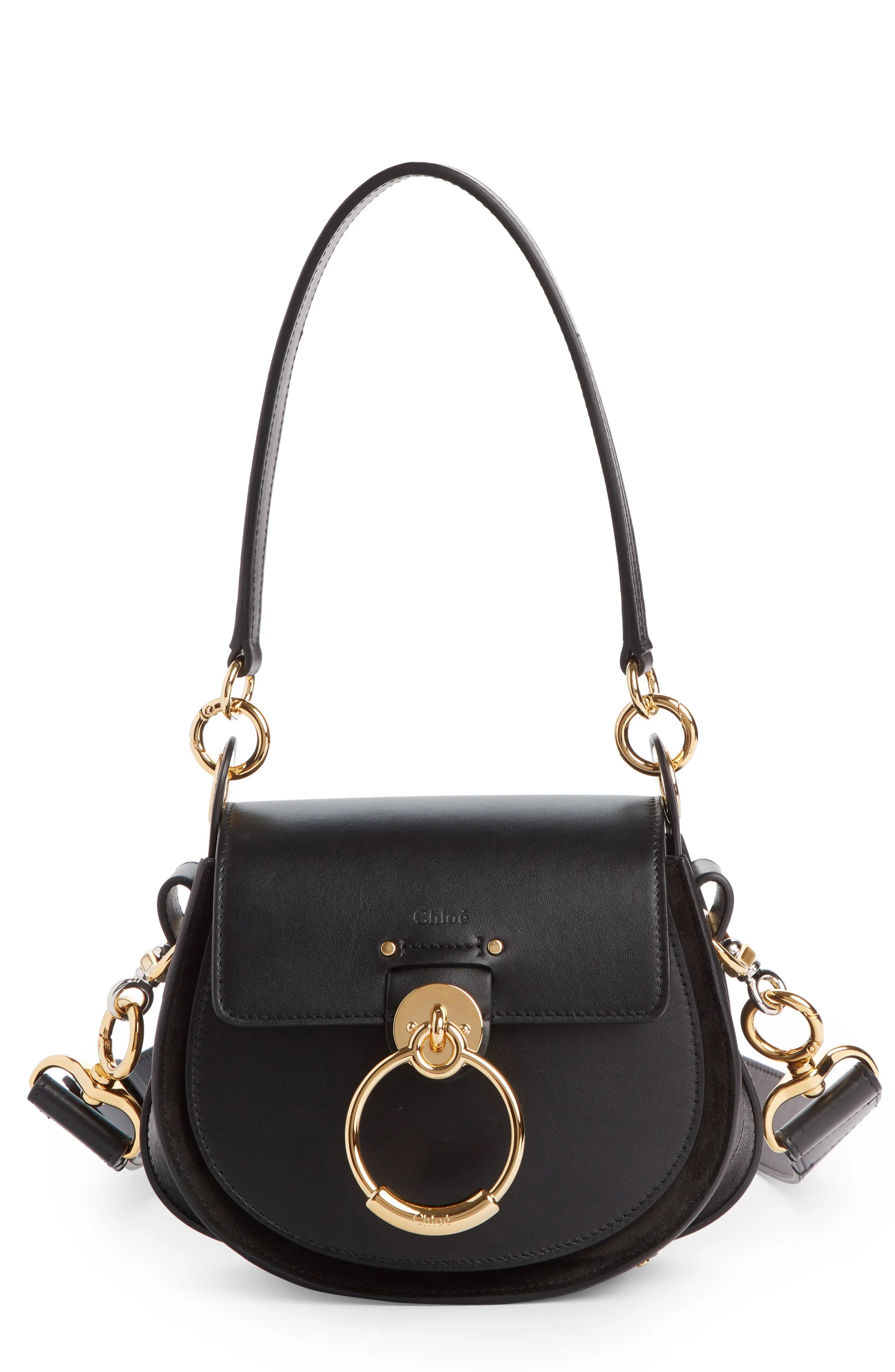 Chloe Small Tess Calfskin Leather Shoulder Bag - Black | Nordstrom